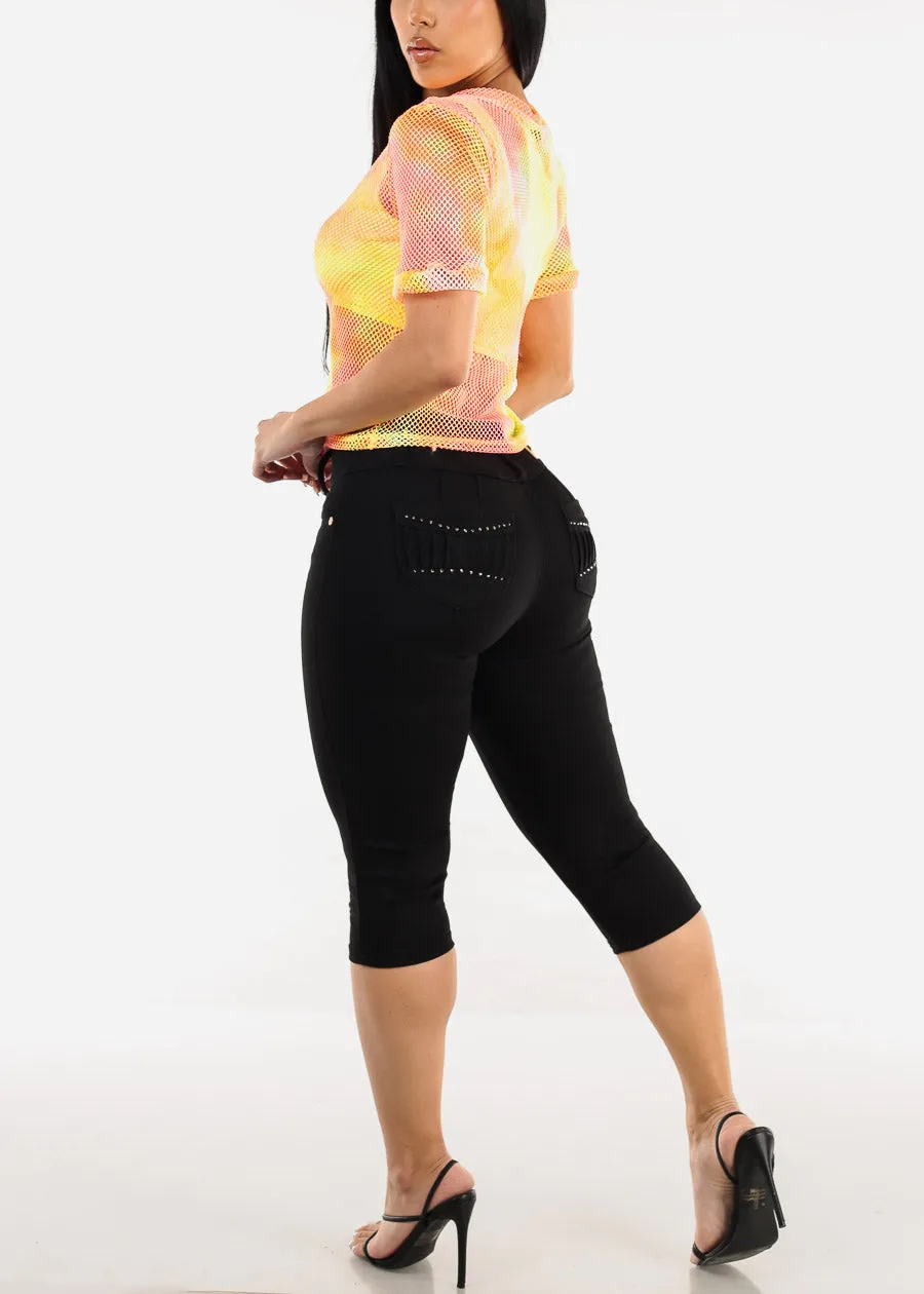 High Waisted Black Butt Lift Denim Capris sold by Moda product image thumbnail 5