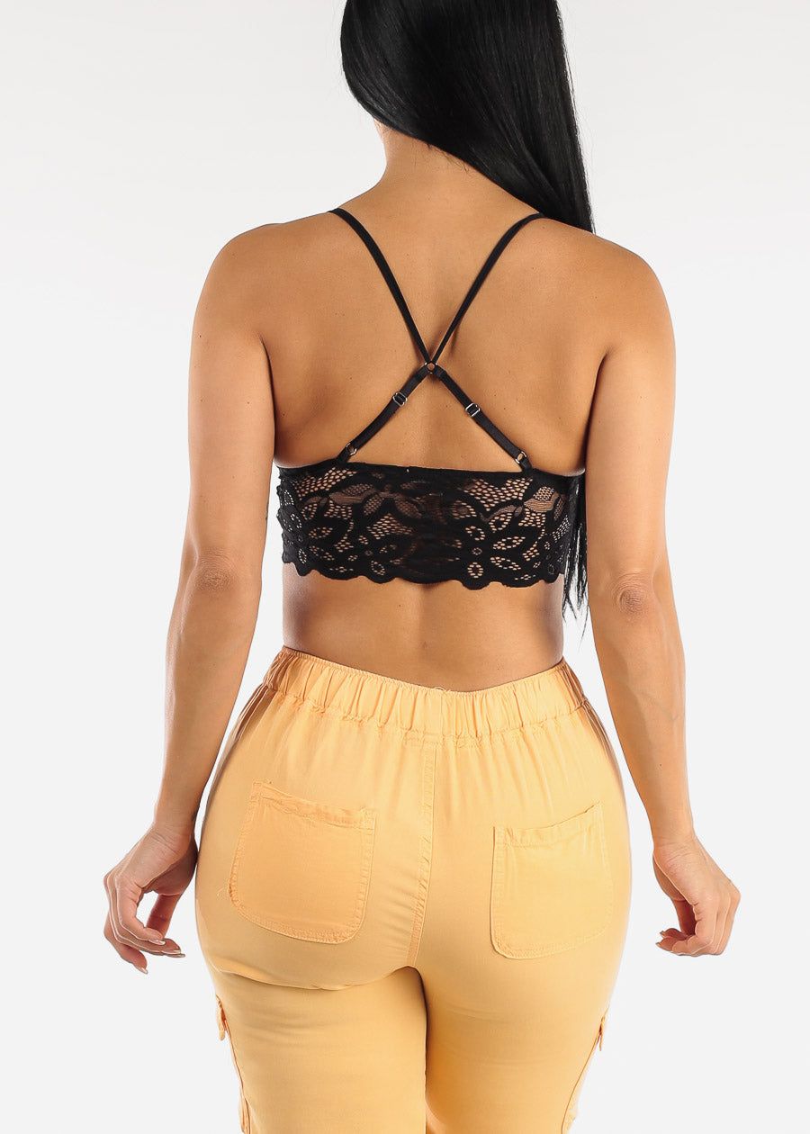 Black Sleeveless Knit Lace Cross Strap Bralette sold by Moda product image thumbnail 5