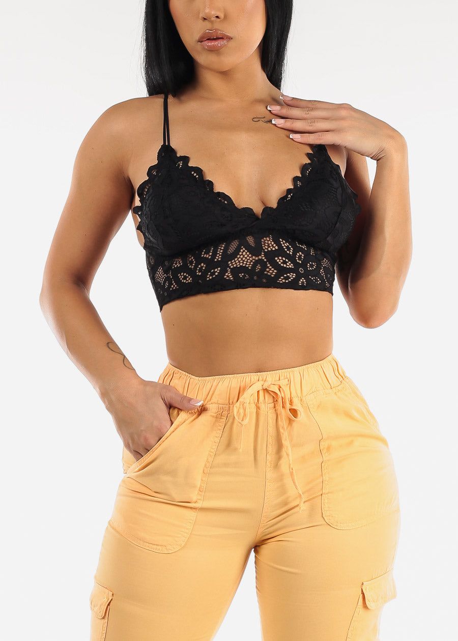 Black Sleeveless Knit Lace Cross Strap Bralette sold by Moda product image thumbnail 3