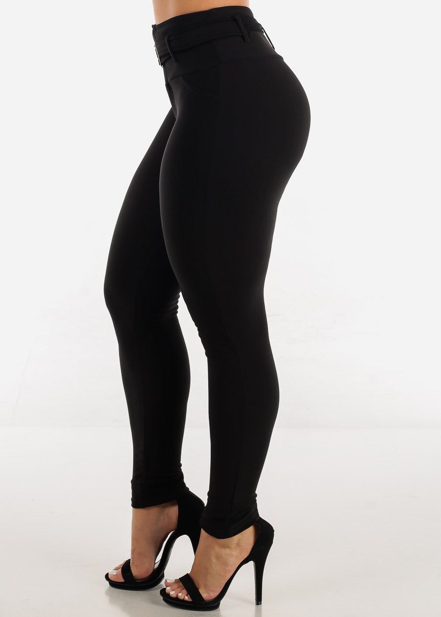 High Waisted Belted Skinny Pants Black sold by Moda product image thumbnail 3