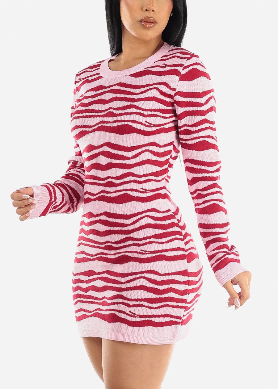 Zebra Print Mini Sweater Dress Red & Pink sold by Moda product image thumbnail 3
