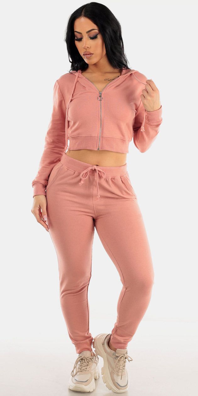 Pink Jogger Pants Hoodie Set sold by Moda