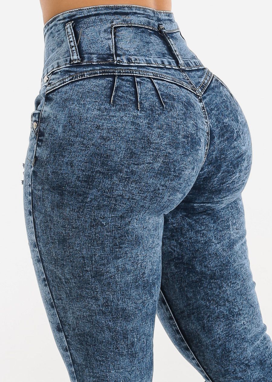 High Waist Distressed Butt Lift Acid Wash Jeans sold by Moda
