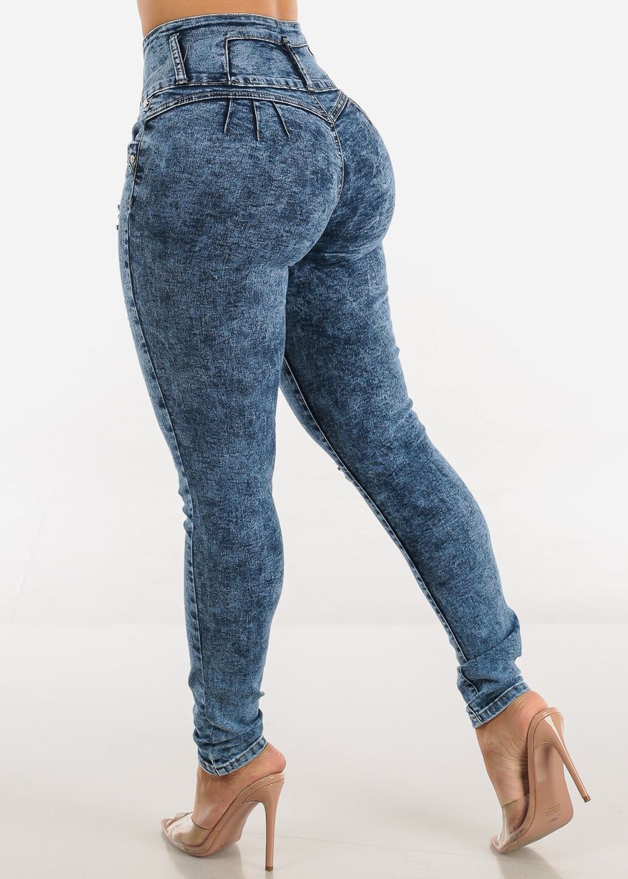 High Waist Distressed Butt Lift Acid Wash Jeans sold by Moda product image thumbnail 5