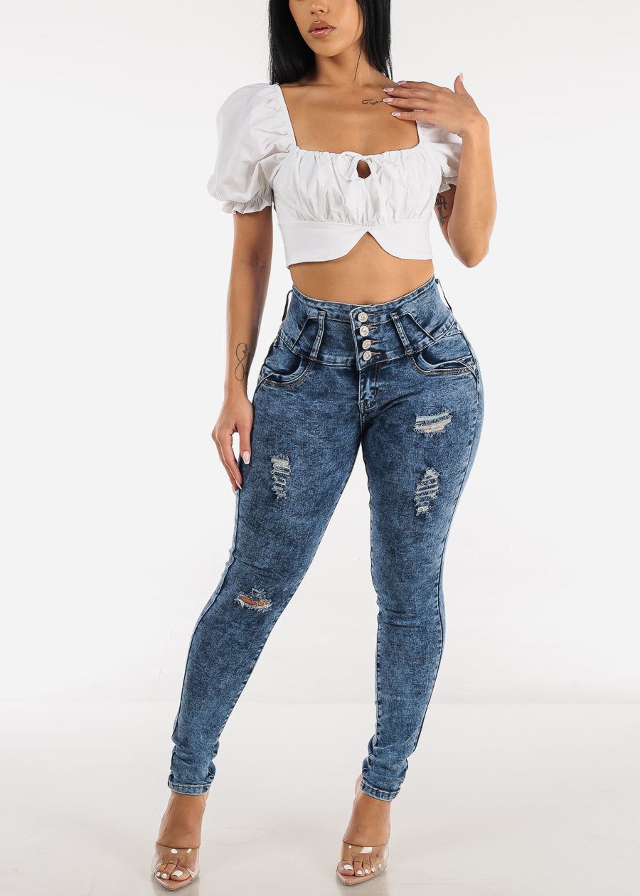 High Waist Distressed Butt Lift Acid Wash Jeans sold by Moda product image thumbnail 2