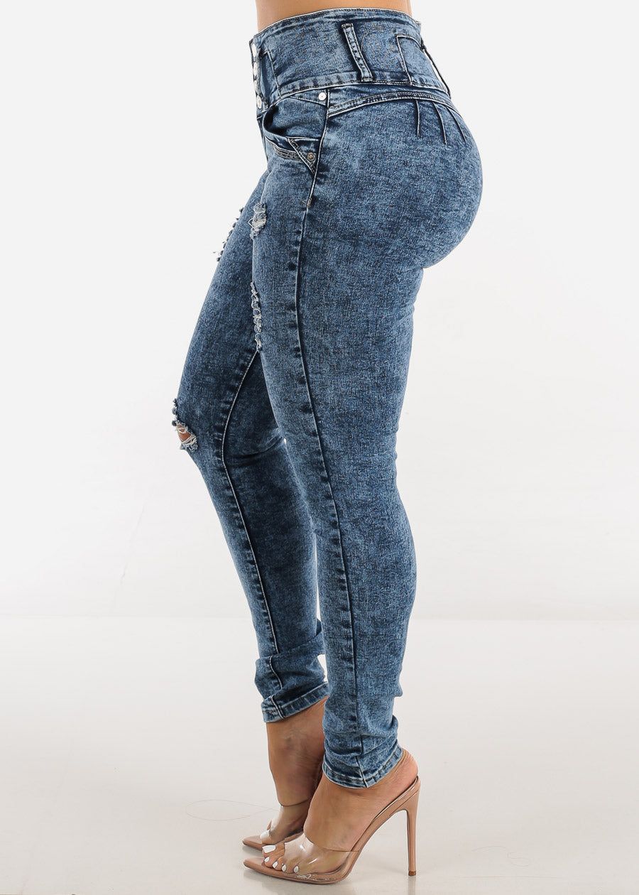 High Waist Distressed Butt Lift Acid Wash Jeans sold by Moda product image thumbnail 4