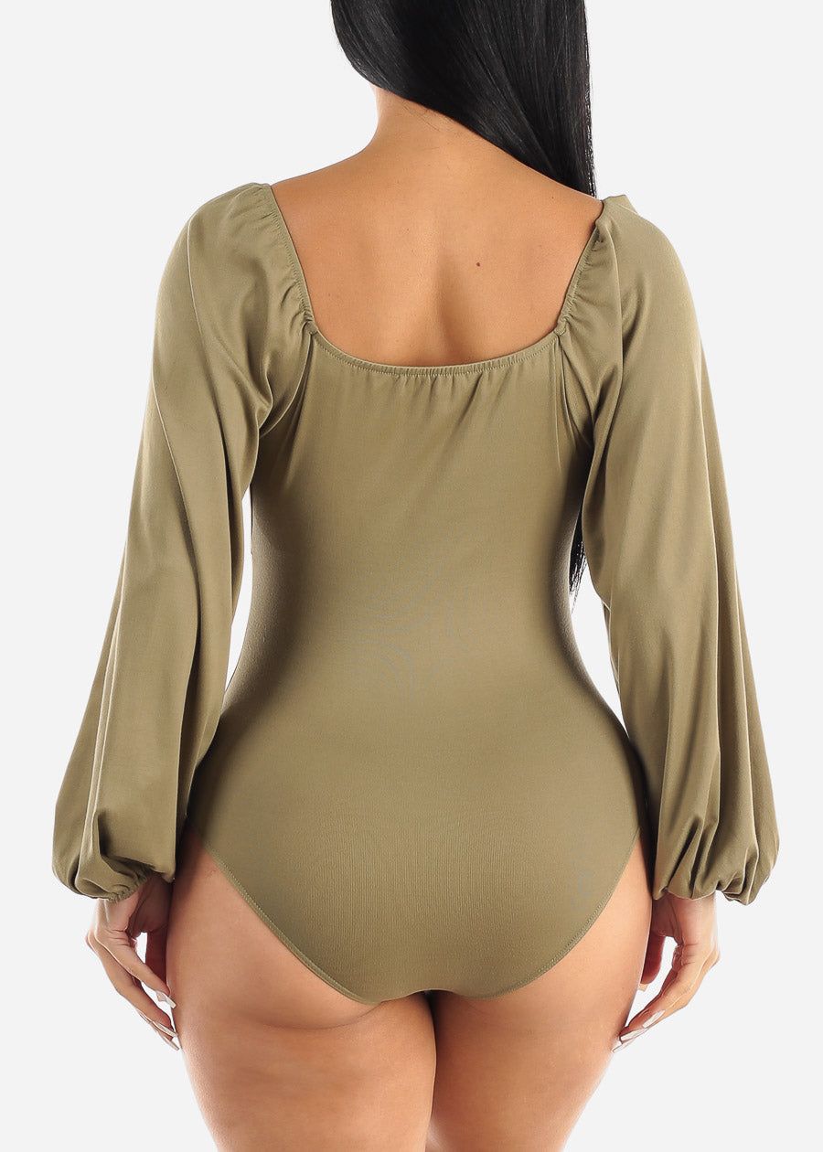 Long Sleeve Strappy Neckline Bodysuit Light Olive sold by Moda product image thumbnail 4