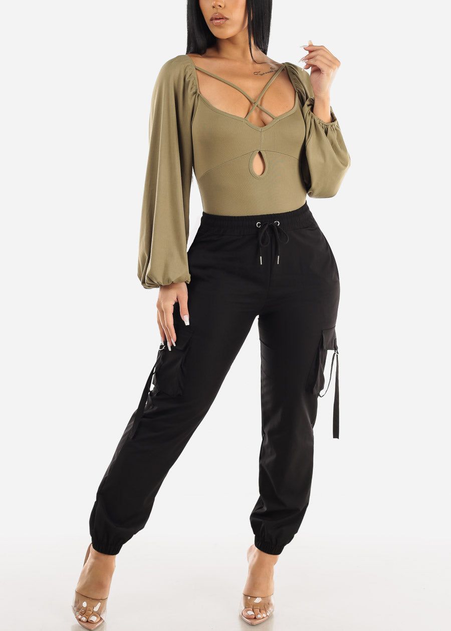 Long Sleeve Strappy Neckline Bodysuit Light Olive sold by Moda product image thumbnail 5