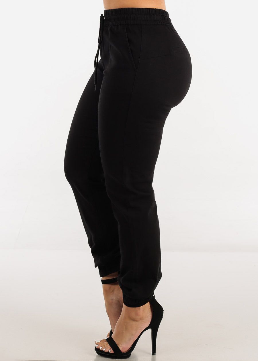 Black Drawstring Waist Twill Jogger Pants sold by Moda product image thumbnail 3