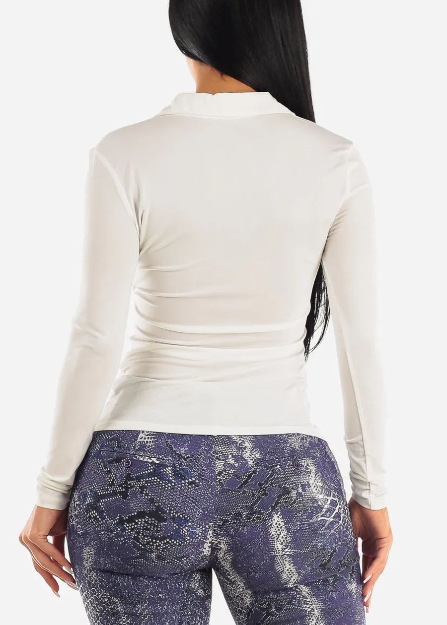 Long Sleeve Surplice Off White Collared Blouse sold by Moda product image thumbnail 4