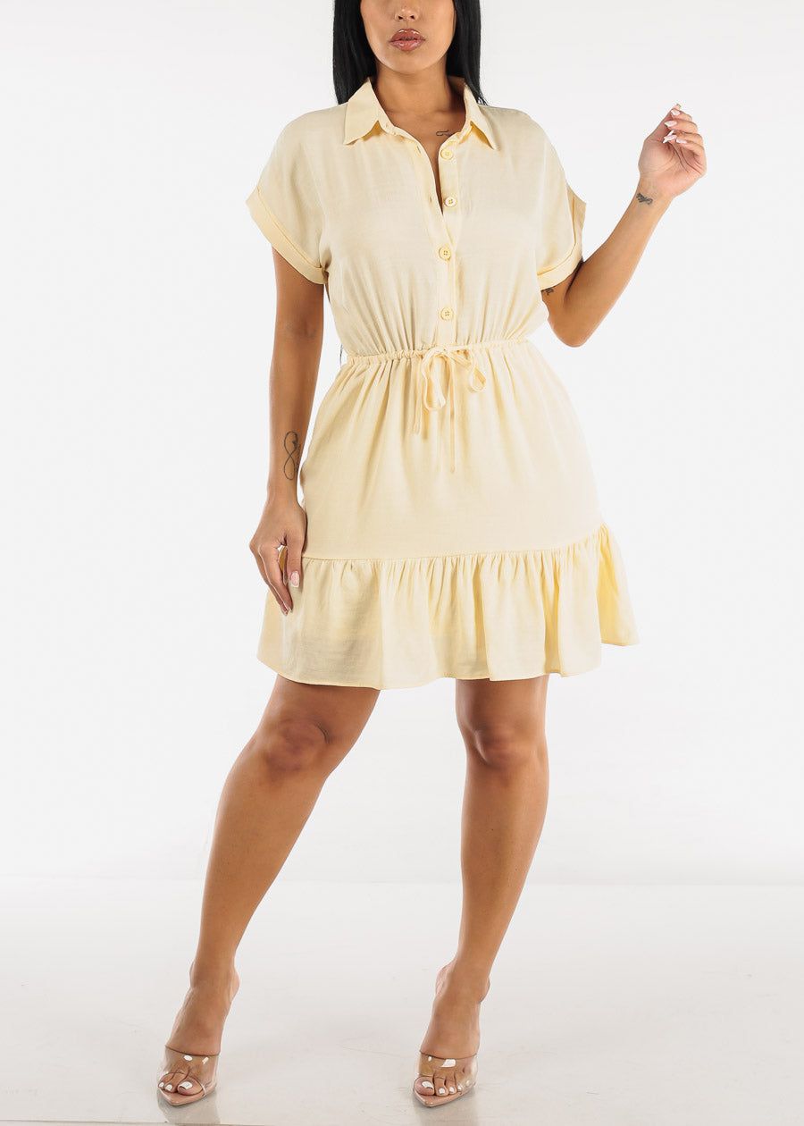 Drawstring Waist Ruffle Hem Shirtdress Yellow sold by Moda product image thumbnail 2