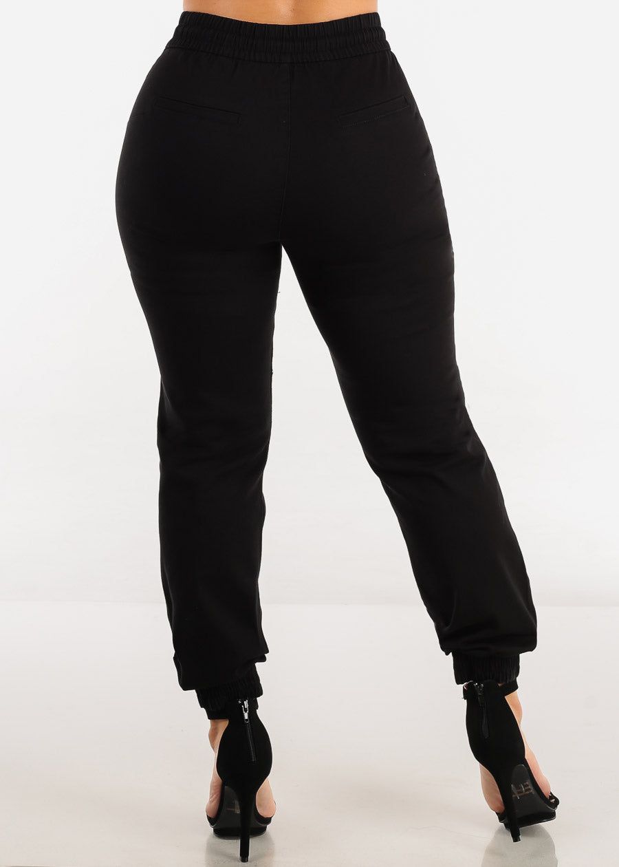 Black Drawstring Waist Twill Jogger Pants sold by Moda product image thumbnail 4
