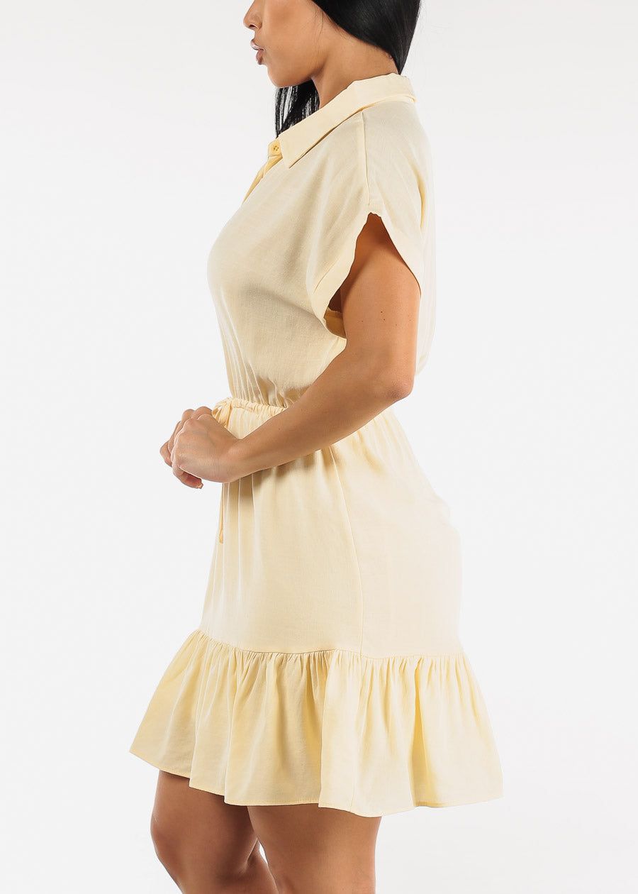 Drawstring Waist Ruffle Hem Shirtdress Yellow sold by Moda product image thumbnail 3