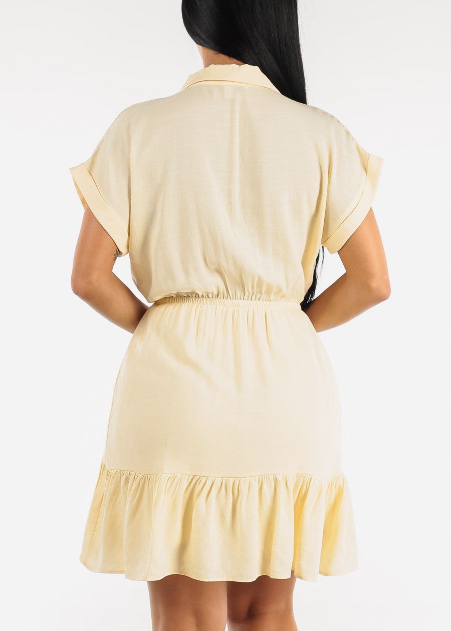 Drawstring Waist Ruffle Hem Shirtdress Yellow sold by Moda product image thumbnail 4