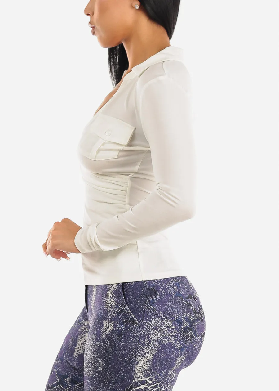 Long Sleeve Surplice Off White Collared Blouse sold by Moda product image thumbnail 3