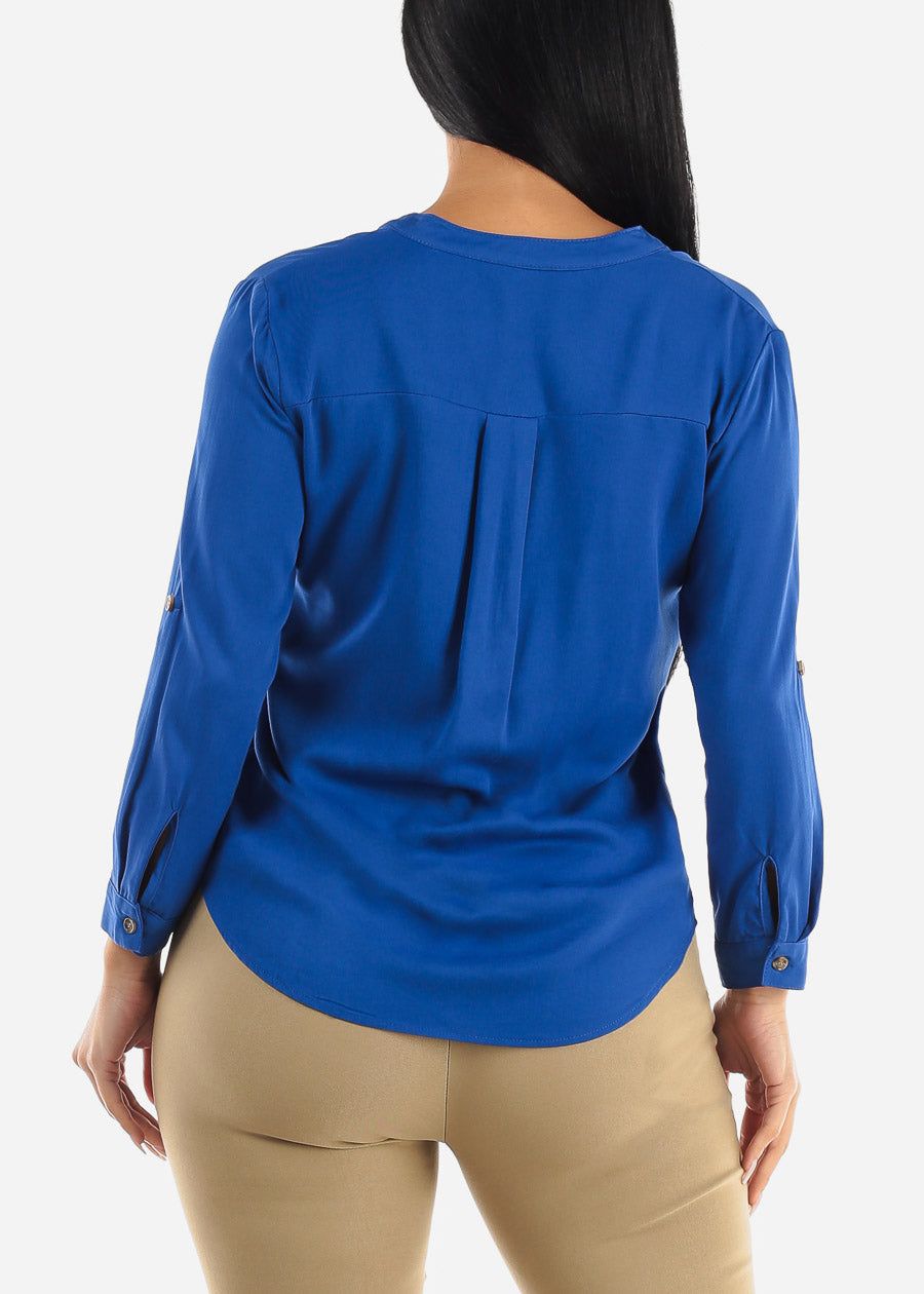 Vneck Long Sleeve Button Up Shirt Royal Blue sold by Moda product image thumbnail 4