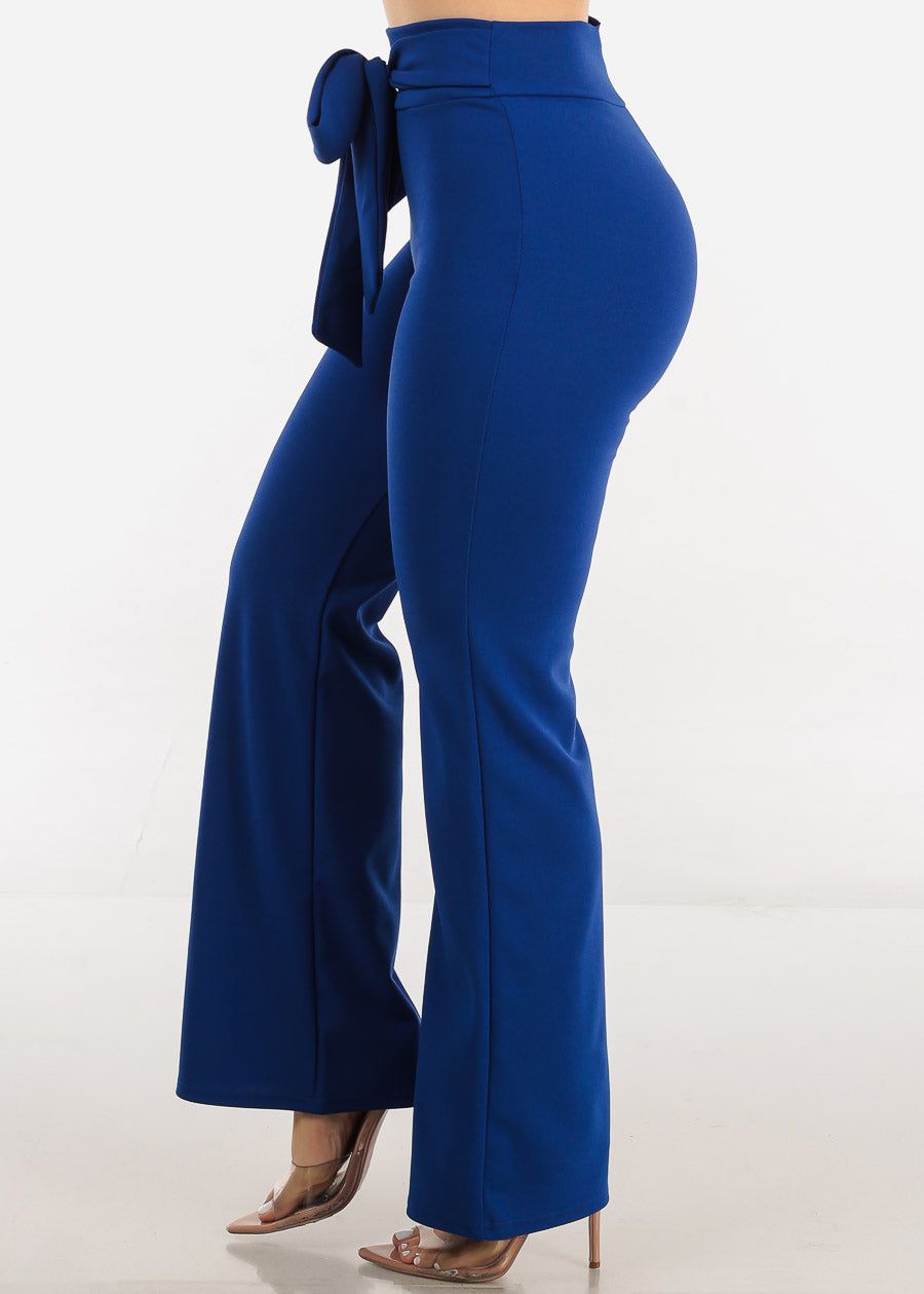 High Rise Waist Tied Wide Leg Formal Pants Royal Blue sold by Moda product image thumbnail 3