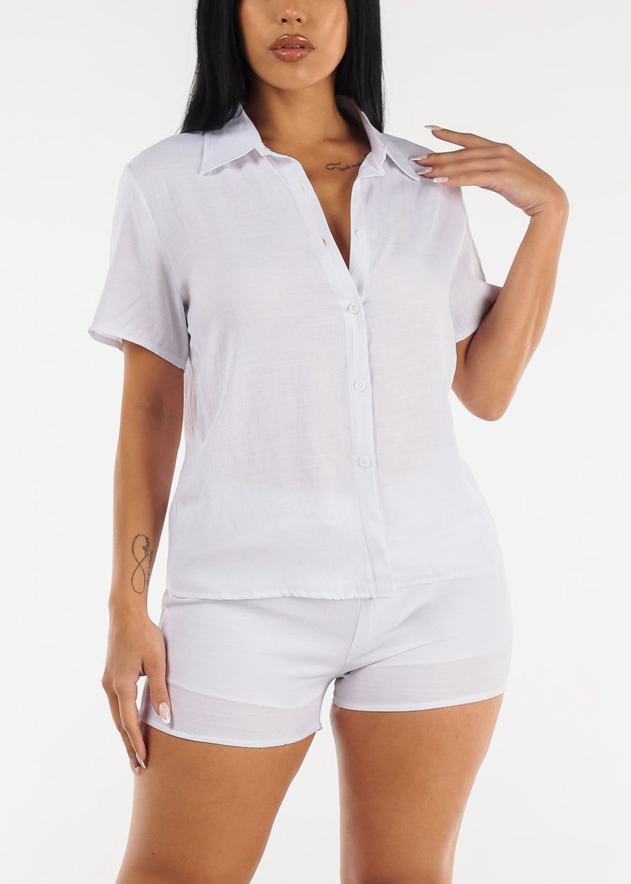 Short Sleeve Button Up Shirt & Shorts White (2 PCE SET) sold by Moda