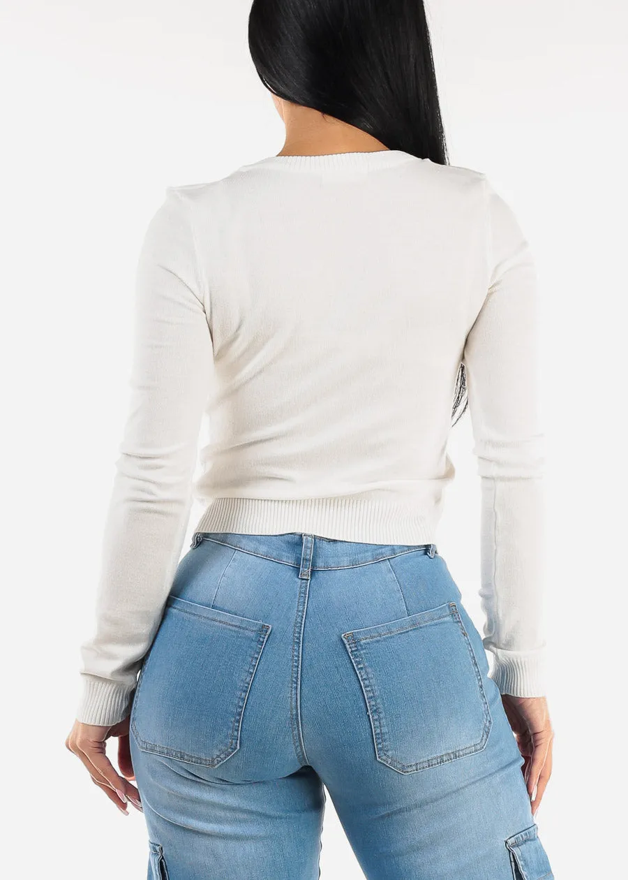 Long Sleeve White Vneck Sweater sold by Moda product image thumbnail 4