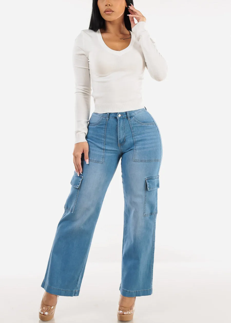 Long Sleeve White Vneck Sweater sold by Moda product image thumbnail 2