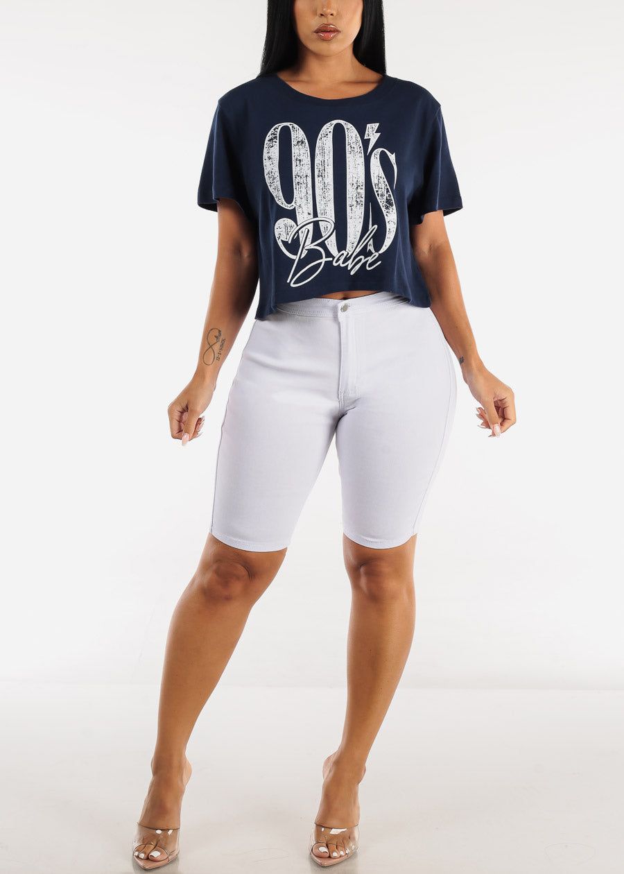 White High Waist Hyper Stretch Bermuda Shorts sold by Moda product image thumbnail 2