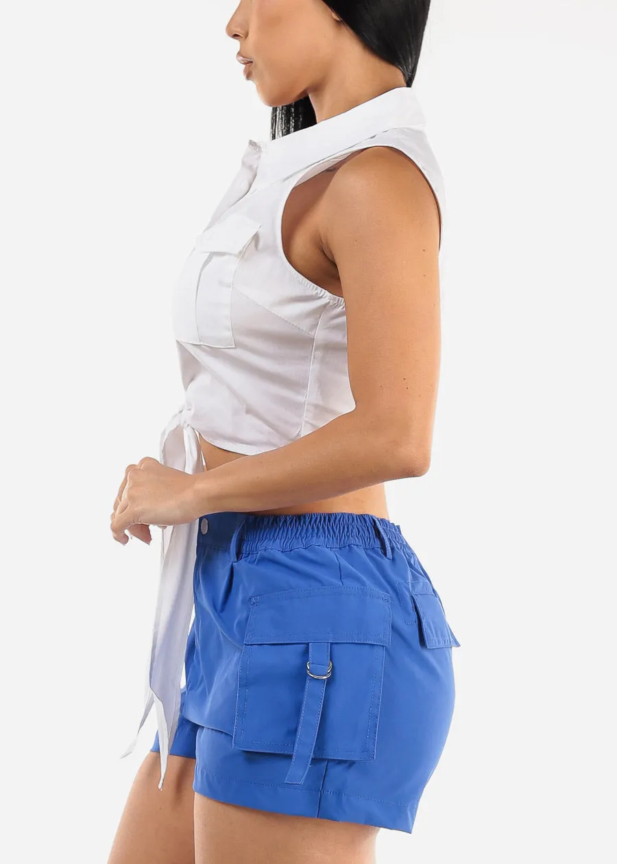 Sleeveless Front Tie Button Up White Crop Top sold by Moda product image thumbnail 5