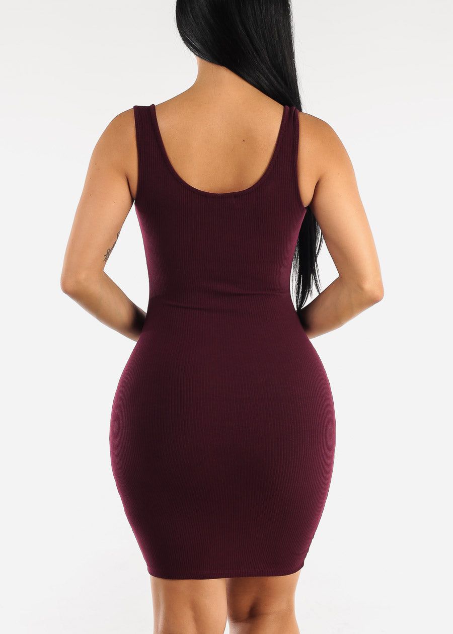 Sleeveless Notched Bodycon Tank Dress Burgundy sold by Moda product image thumbnail 4