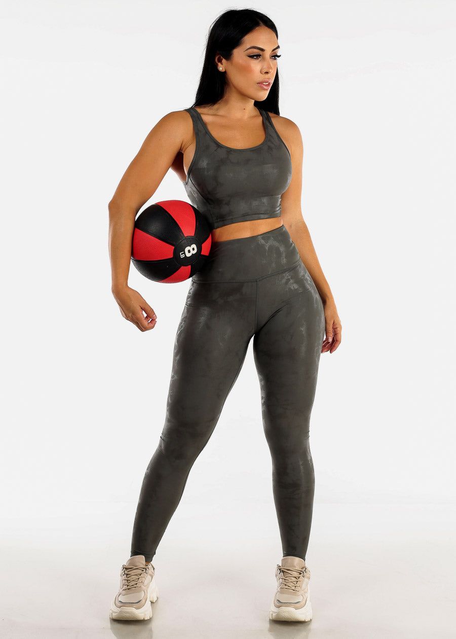 MONO B Activewear High Rise Metallic Printed Leggings Dark Grey sold by Moda product image thumbnail 2