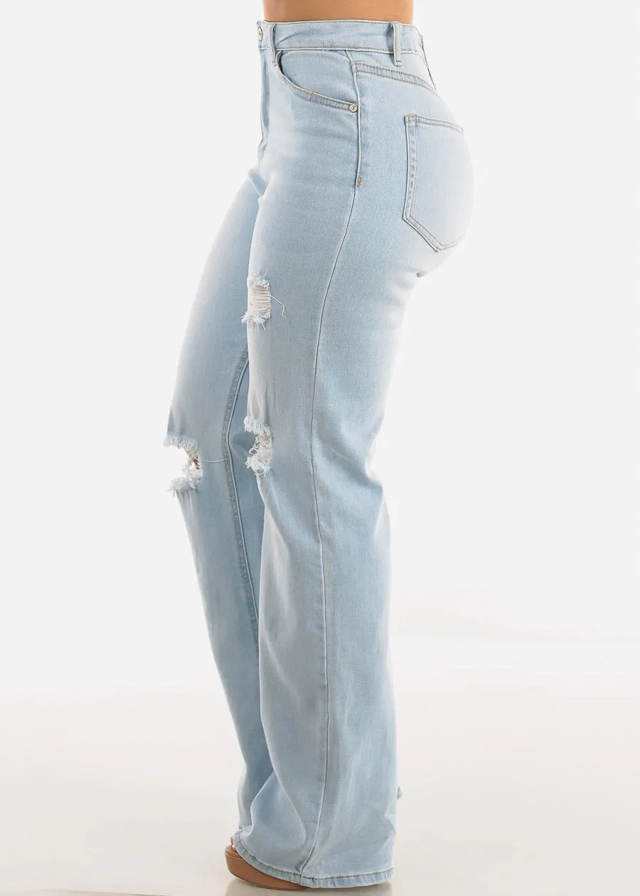 Ripped High Waist Wide Leg Straight Stretch Light Jeans sold by Moda product image thumbnail 3