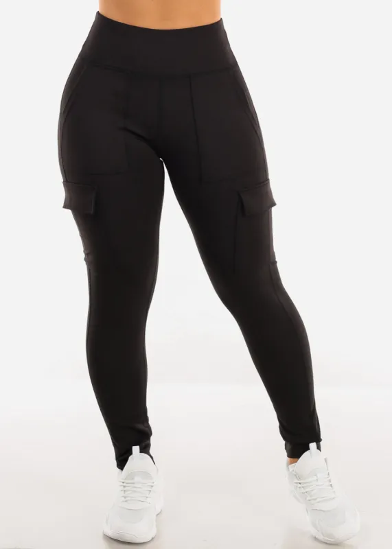 Black High Waist Cargo Activewear Leggings sold by Moda