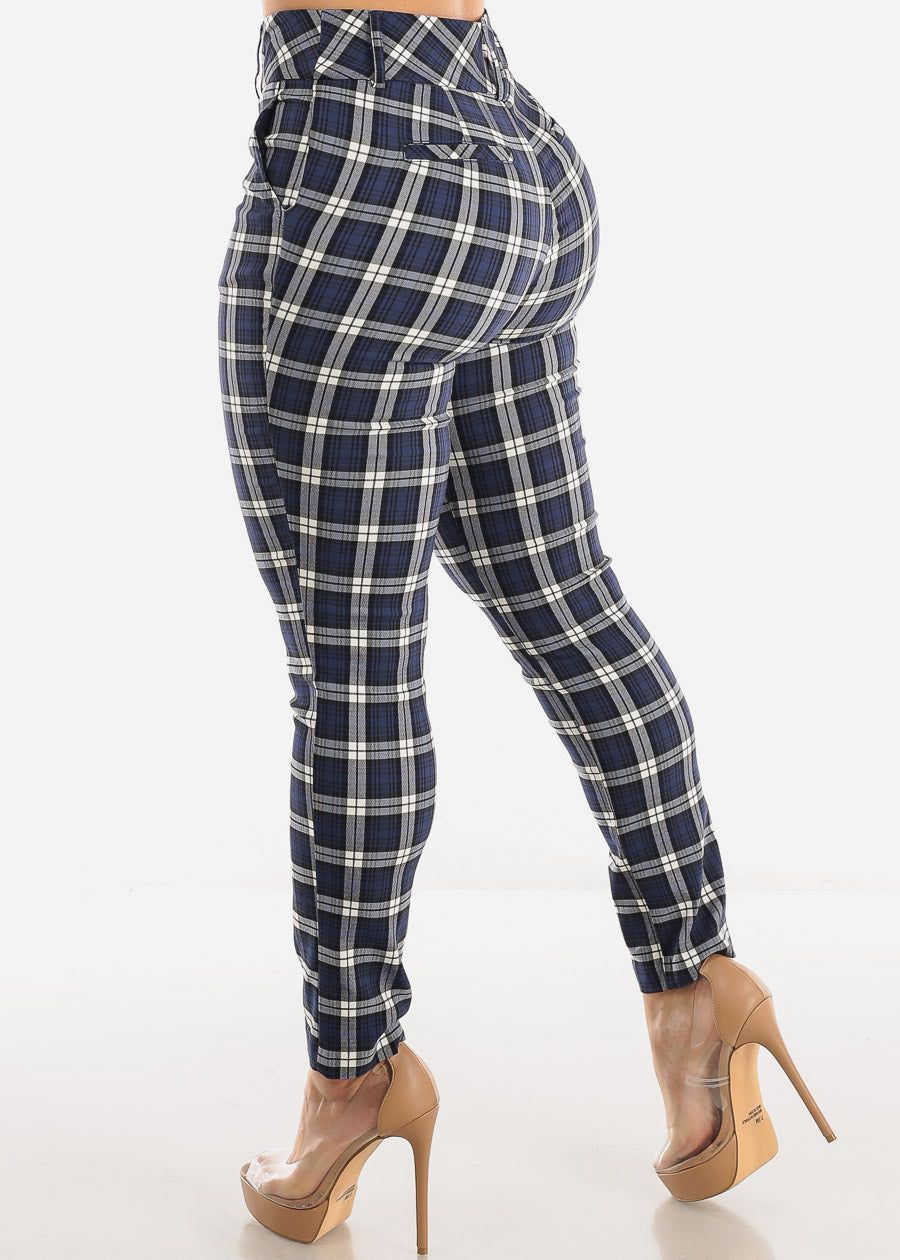 High Waist Plaid Dressy Skinny Pants Navy sold by Moda product image thumbnail 4