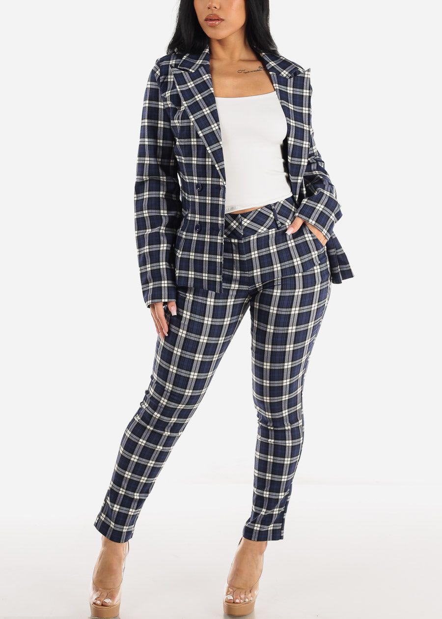 High Waist Plaid Dressy Skinny Pants Navy sold by Moda product image thumbnail 2