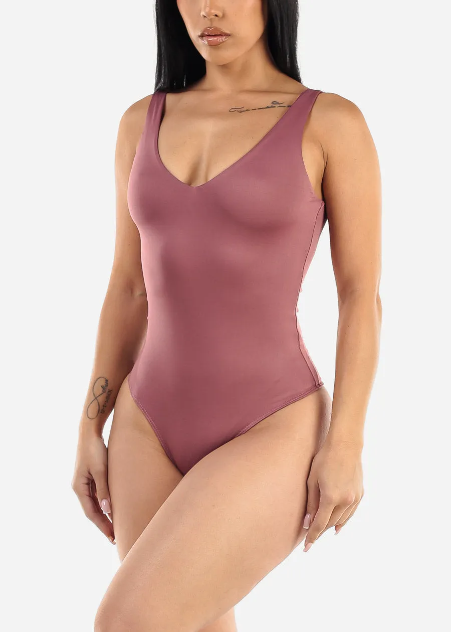 Seamless Vneck Sleeveless Thong Bodysuit Mauve sold by Moda
