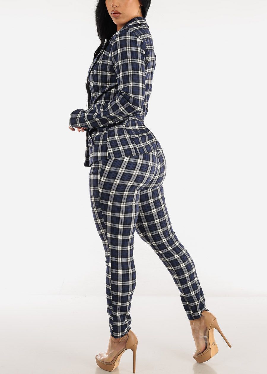 High Waist Plaid Dressy Skinny Pants Navy sold by Moda product image thumbnail 5
