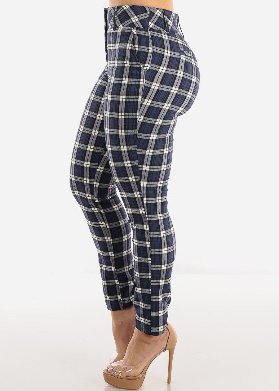 High Waist Plaid Dressy Skinny Pants Navy sold by Moda product image thumbnail 3