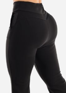 Butt Lifting Black Dressy Bootcut Pants w Zipper Detail sold by Moda
