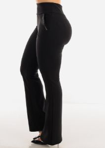 Butt Lifting Black Dressy Bootcut Pants w Zipper Detail sold by Moda