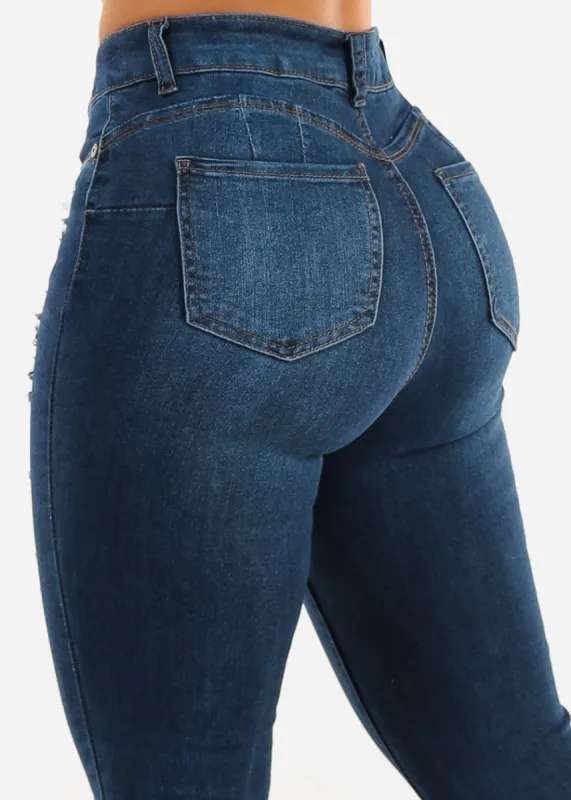 Butt Lifting Distressed Skinny Jeans Dark Wash sold by Moda