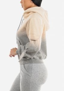 Long Sleeve Fleece Ombre Pullover Hoodie Beige & Grey sold by Moda