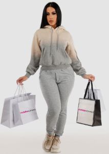Long Sleeve Fleece Ombre Pullover Hoodie Beige & Grey sold by Moda