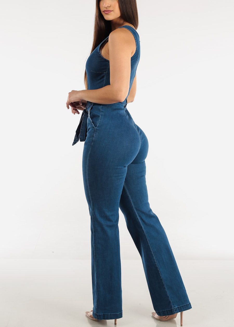 Wide Leg Sleeveless Denim Jumpsuit w Belt sold by Moda product image thumbnail 4