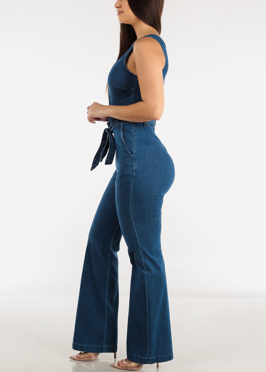 Wide Leg Sleeveless Denim Jumpsuit w Belt sold by Moda product image thumbnail 2