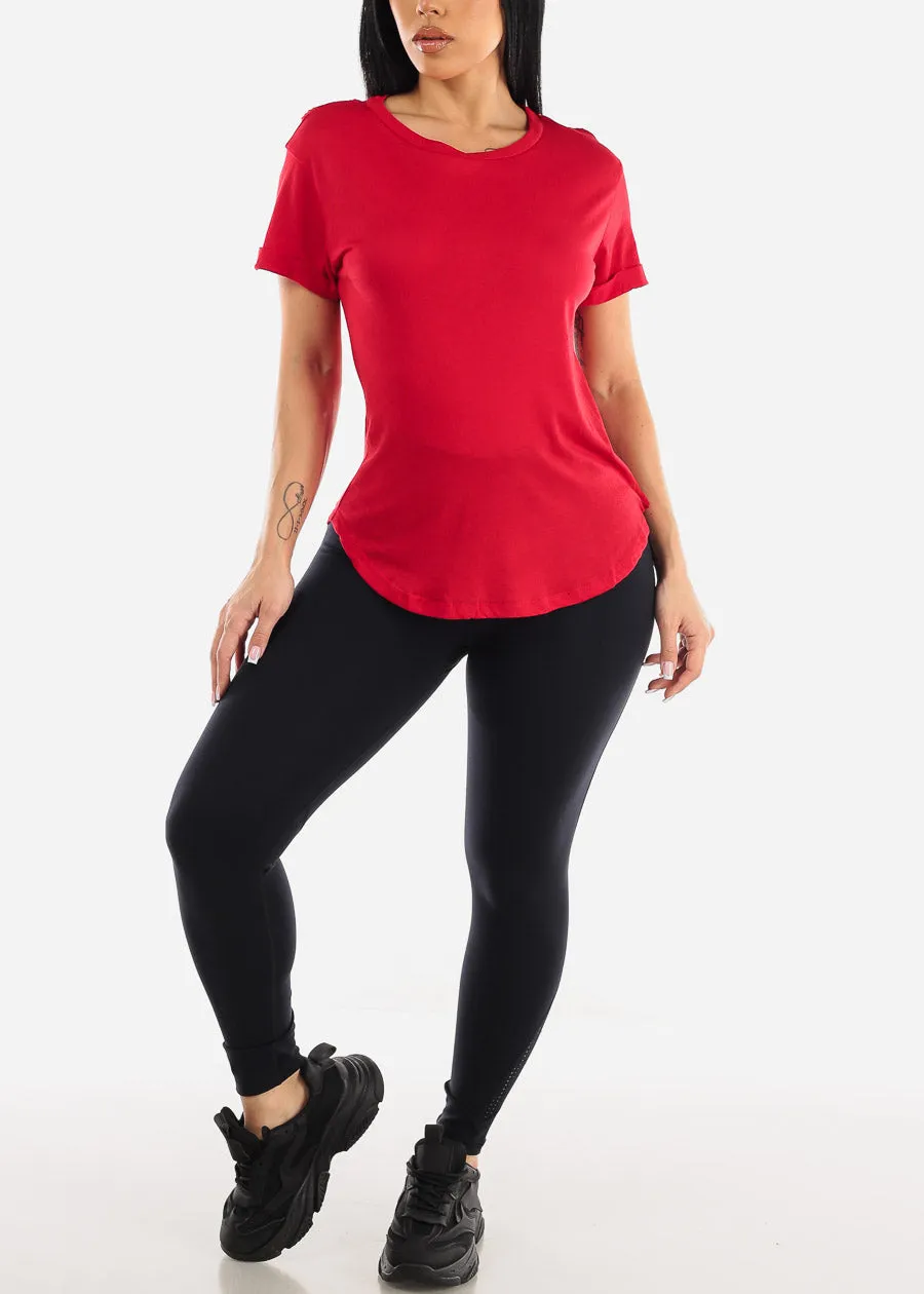 Cuffed Short Sleeve Round Hem Oversized Top Red sold by Moda product image thumbnail 2