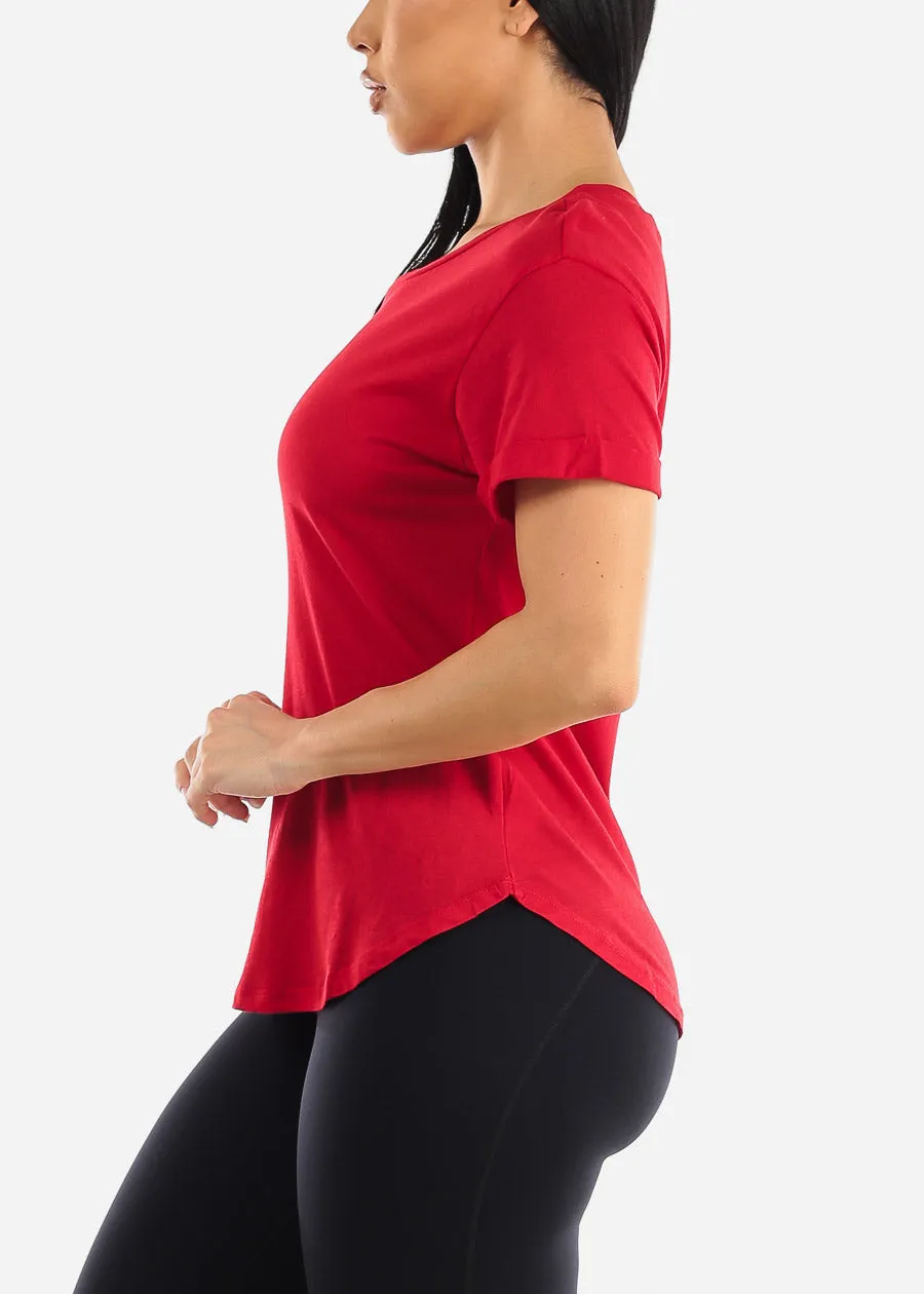 Cuffed Short Sleeve Round Hem Oversized Top Red sold by Moda product image thumbnail 3