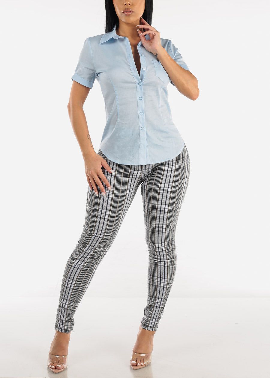 Short Sleeve Button Down Light Blue Shirt sold by Moda product image thumbnail 2