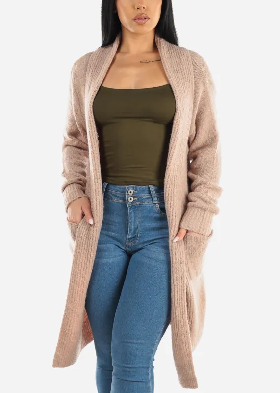 Long Sleeve Soft Knit Maxi Cardigan Dusty Pink sold by Moda