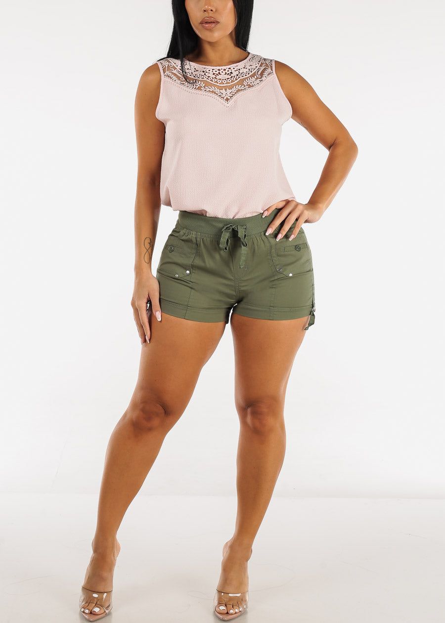 Olive High Waist Drawstring Cargo Shorts sold by Moda product image thumbnail 2