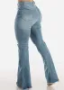 High Waist Med Wash Distressed Flared Jeans w Raw Hem sold by Moda