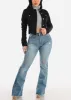 High Waist Med Wash Distressed Flared Jeans w Raw Hem sold by Moda