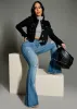 High Waist Med Wash Distressed Flared Jeans w Raw Hem sold by Moda